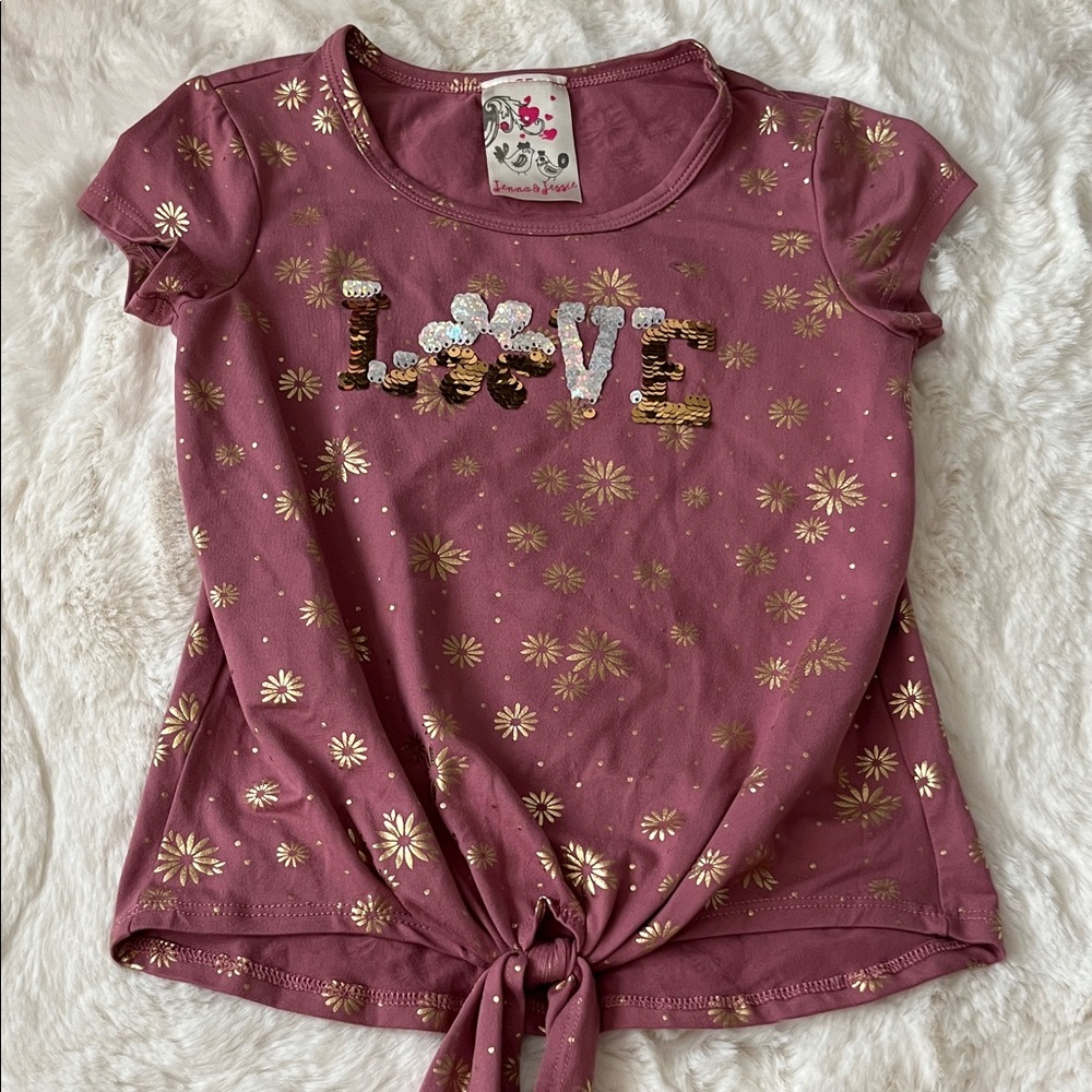 Charming Kids' Mauve Love T-Shirt with Gold Details